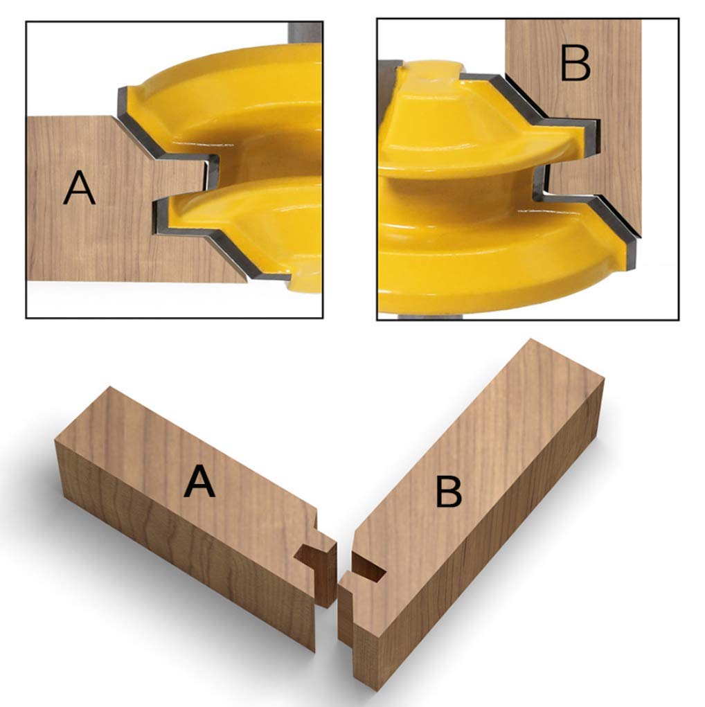 45 Grad Lock Mitre Router Bit, APLUS Holzfräser, Nutfräser + 8 mm Schaft Zungenschaft und Nutfräse Set 3 Zähne in T-Form Cutter aus Holz für Holzarbeiten