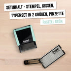 Trodat Printy 4912 Stempelset in Pastell Grün zum Selbersetzen - 4 Textzeilen, Abdruck 47x18 mm, Deutsch, inkl. Pinzette, Stempelkissen schwarz & Buchstaben- und Zahlenset in zwei Größen