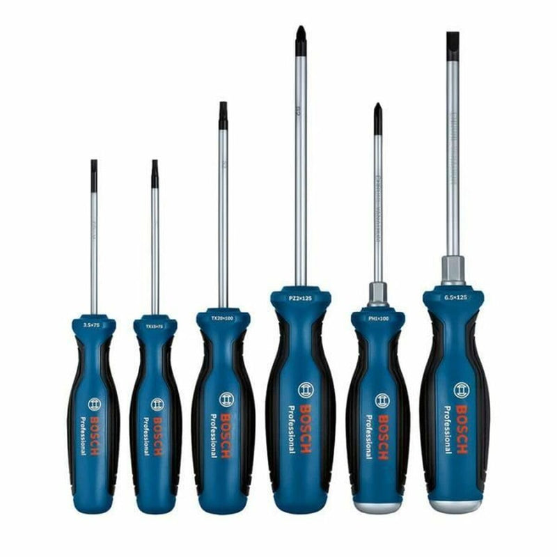 Bosch Professional Schraubendreher Set 6tlg. (SL/PH/PZ/TX, inkl. SL 3.5x75mm, TX 20x100mm, TX 15x75mm, SL 6.5x125mm, PZ 2x125mm, PH 1x100mm, Einlage)