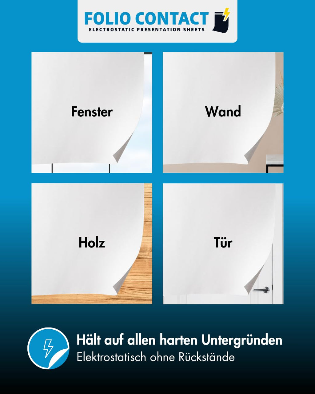 Folio Contact Whiteboard Folie – elektrostatisch haftend, wiederbeschreibbar & abwischbar – haftet ohne Kleber auf allen glatten Flächen – 60 x 80 cm