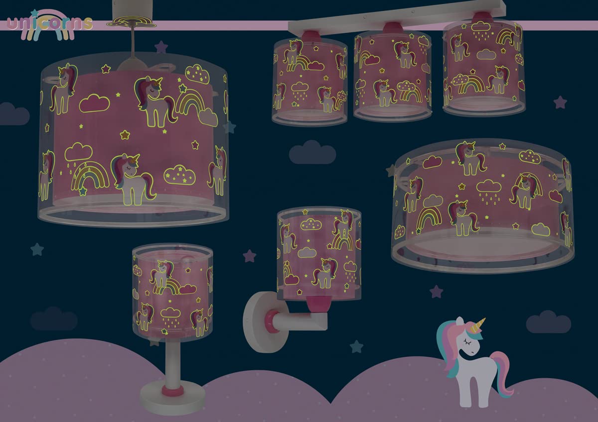 Dalber Deckenleuchte für Kinder Einhörner Tiere Unicorns, Deckenlampe Kinderzimmer, Rosa