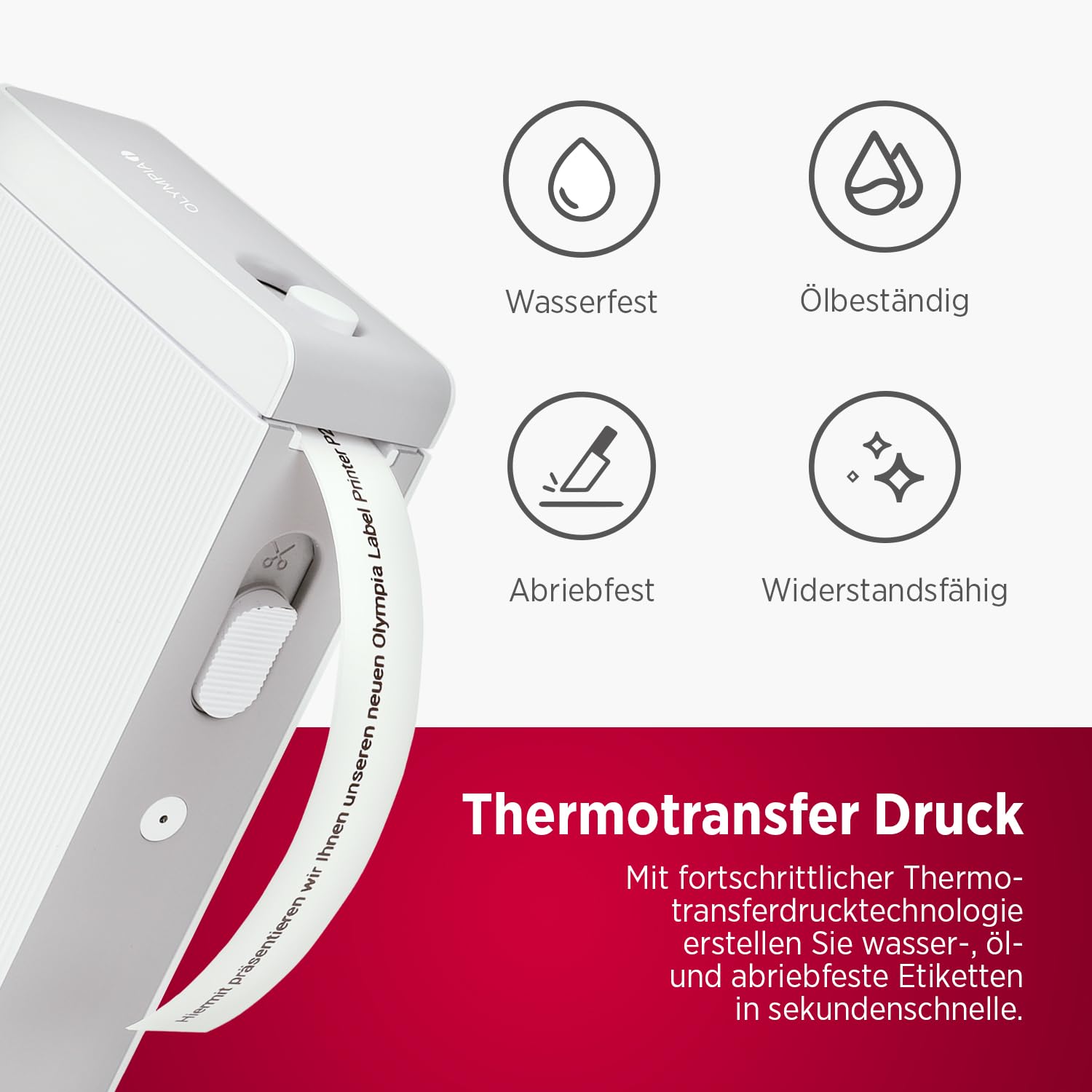 Olympia P22 Etikettendrucker | Etikettiergerät für Home Office & Bürobedarf | Bluetooth-Thermodrucker für Küche, Büro & Hobby | Label Printer für Endlospapier | Wasserfest & Abriebfest (Weiß)