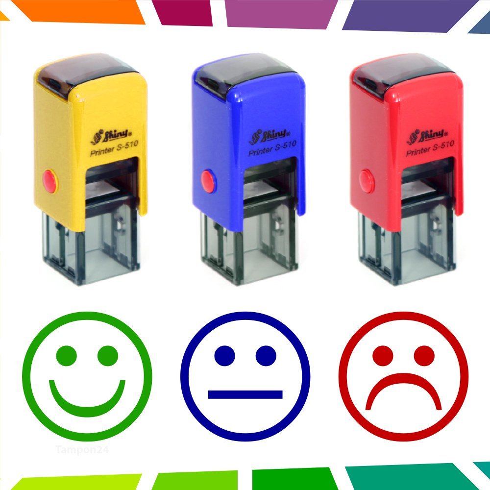 3 Lehrer-Stempel [speziell für Kindergarten und Grundschule – Automatik-Stempelkissen für Smileys].