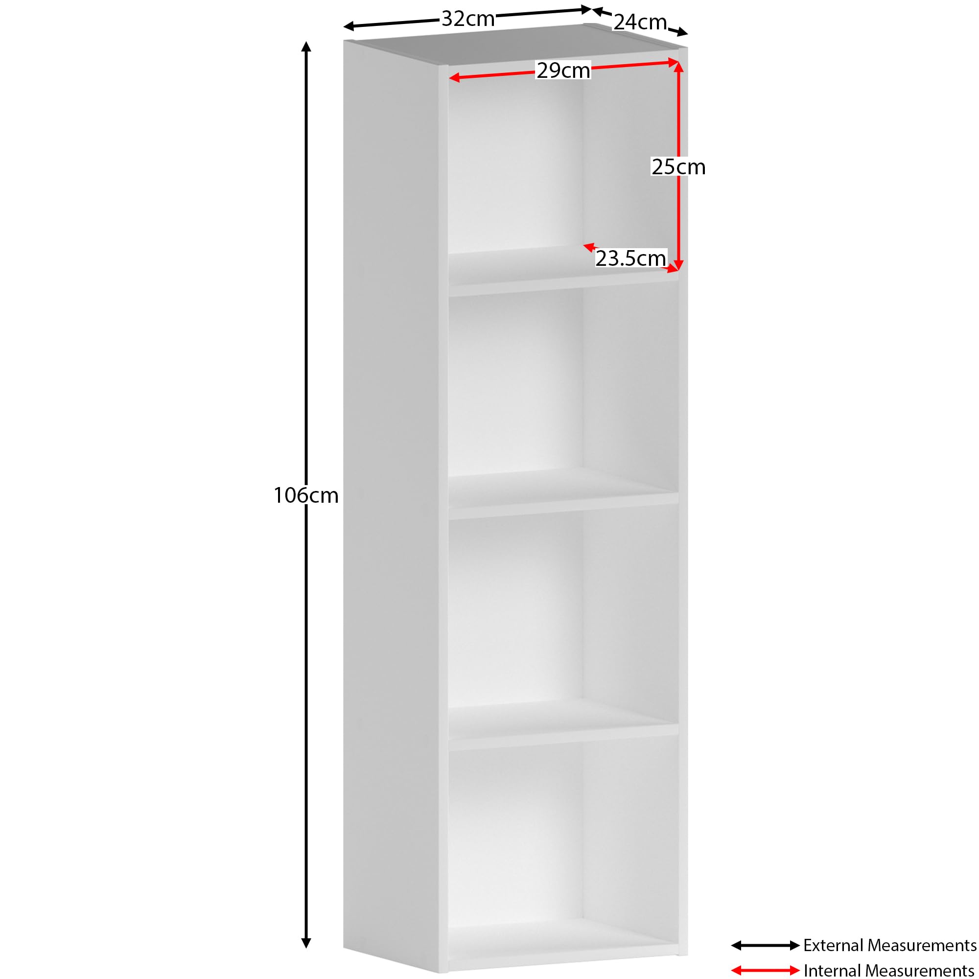 Vida Designs Oxford Bücherregal mit 4 Ebenen, würfelförmig, weiß, Holz-Regaleinheit für Büro, Wohnzimmermöbel