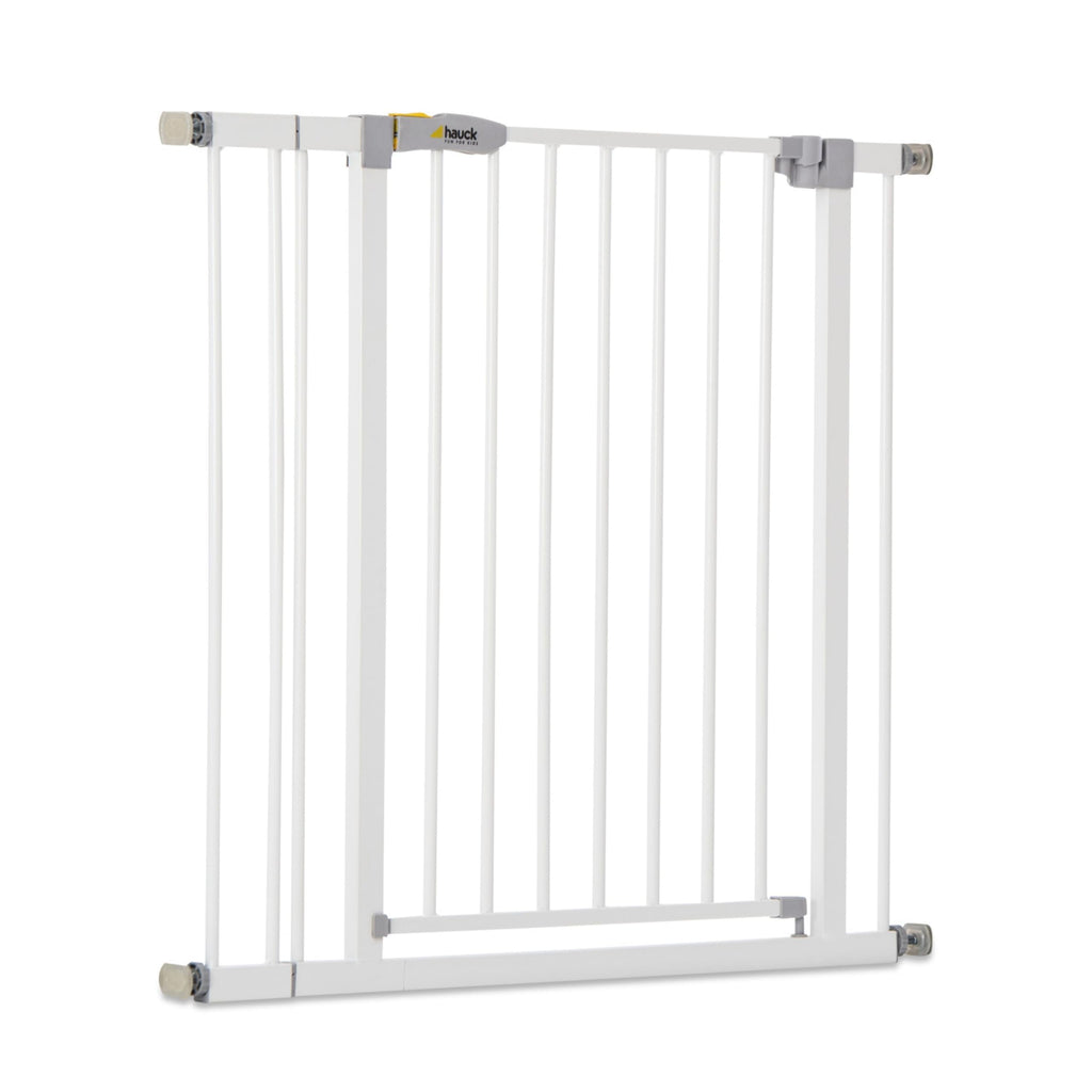 hauck Open N Stop KD + 9 cm Verlängerung, Weiß - Schutzgitter für Türen & Treppen, Breite Verstellbar 84-89 cm, 77 cm Hoch, ohne Bohren, für Kinder & Hunde, Einhändiges Öffnen in beide Richtungen