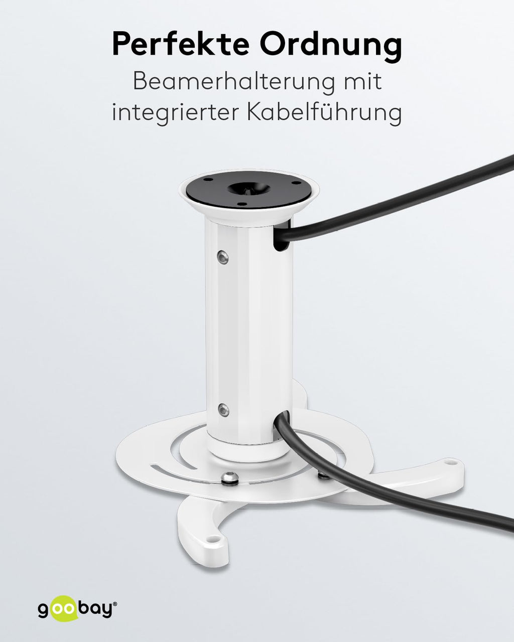 Goobay BeamerFlex Projektor-Deckenhalterung – für kleine bis mittlere Größen (bis zu 10 kg) – beweglich um 15° neigbar und 360° schwenkbar – Höhenverstellung – einfache Installation – Weiß 51896