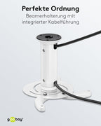 Goobay BeamerFlex Projektor-Deckenhalterung – für kleine bis mittlere Größen (bis zu 10 kg) – beweglich um 15° neigbar und 360° schwenkbar – Höhenverstellung – einfache Installation – Weiß 51896