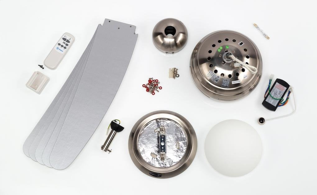 132 cm Deckenventilator Bendan 72220 mit Einzelleuchte und fünf Flügeln, Ausführung in seidenmattem Chrom mit Opalmilchglas