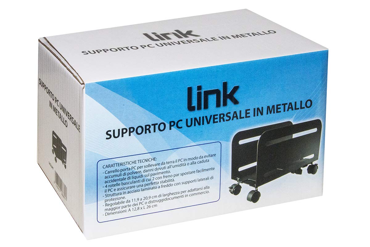 LINK LKSUPF Verstellbarer Rollwagen von 11,9 cm bis 20,9 cm für PC oder Aktenvernichter Farbe Schwarz aus Metall mit Rädern