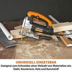 Evolution Power Tools Rage 7-S Universalstichsäge – schneidet Holz, Stahl, Kunststoff und mehr – inklusive 5 Sägeblätter, 710 W