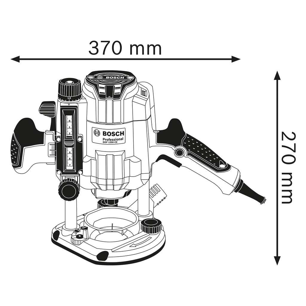 Bosch Professional Oberfräse GOF 1250 CE (inkl. Maulschlüssel 19 mm, Parallelanschlag mit Feineinstellung, Kopierhülsenadapter, Spannzange, L-BOXX)