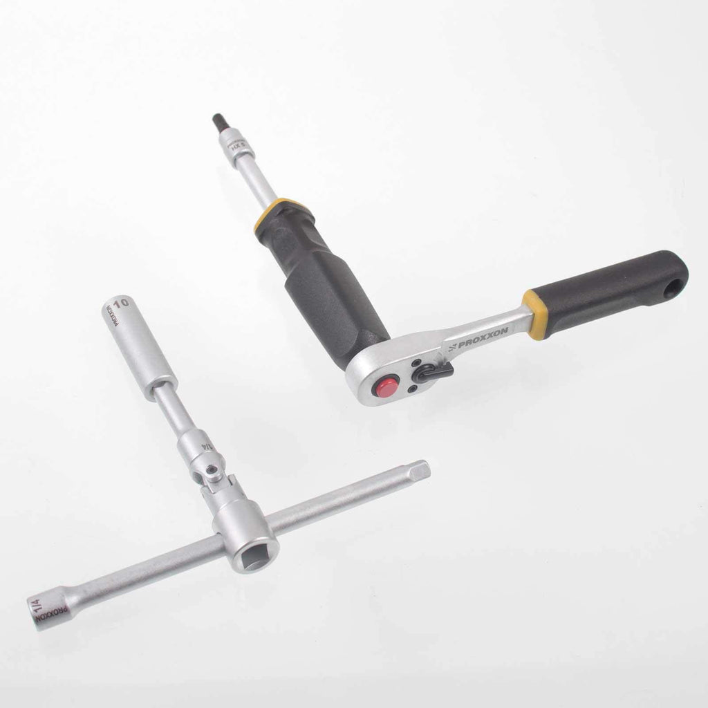 PROXXON Steckschlüsselsatz, Feinmechaniker-Satz mit 1/4"-Umschaltratsche sowie Schraubendrehergriff, 50-teiliges Werkzeug-Set mit Kunststoffkoffer, 23280