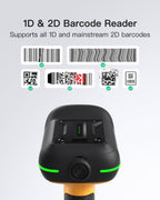 Inateck Industrial Barcode Scanner Kabellos, 2D QR Code Scanner mit intelligenter Ladestation, IP67 wasserdicht und staubdicht, Barcode Leser mit 2600mAh Akku，Handscanner mit App & SDK, BCST-75S