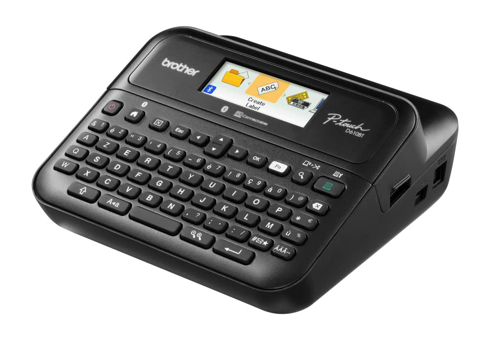 Brother PT-D610BTVP Bluetooth-Tischetikettierer mit Koffer, Anschluss an PC und Smartphone, Farbdisplay, TZE-Serie von 3,5 bis 24 mm, inklusive Stromadapter AD-E001