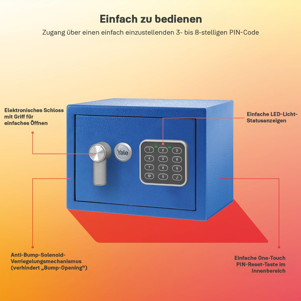 Yale Elektronischer Tresor - YSV/170/DB2/B - Mini - Blau - Standardsicherheit