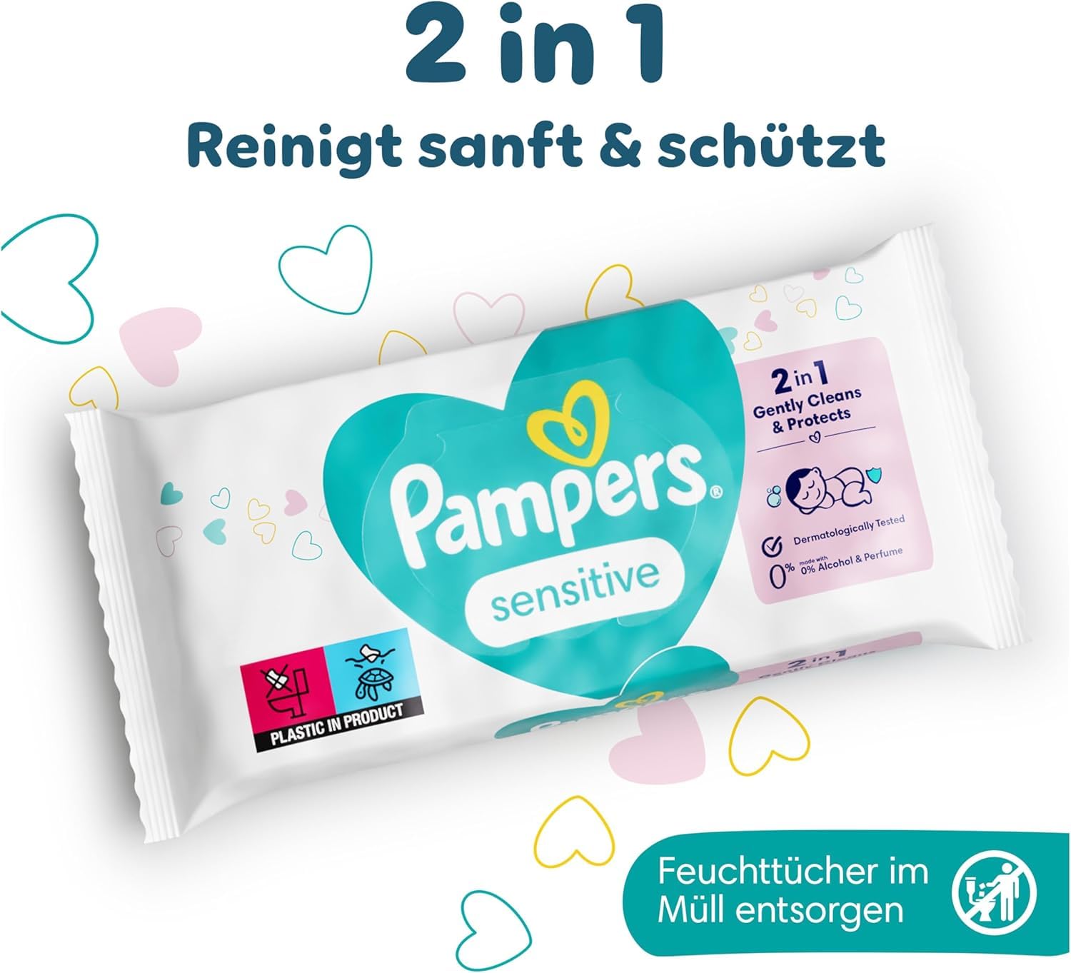 Pampers Sensitive Feuchttücher 30 Packungen mit 80 Stück, 2400 Feuchttücher, ohne Duft, für eine sanfte und weiche Reinigung