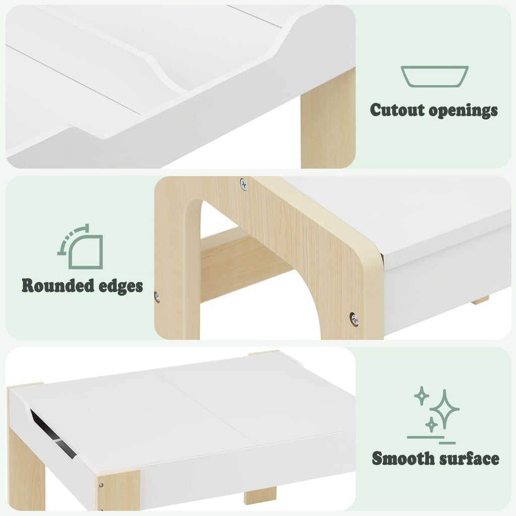 Lestarain Kindertisch mit 2 Stühlen, Kindertisch mit Stauraum, Maltisch für Kinder, Kindersitzgruppe mit wendbarer & abnembarer Tischplatte, Kindermöbel Set für Kinderzimmer Kindergärten, Weiss