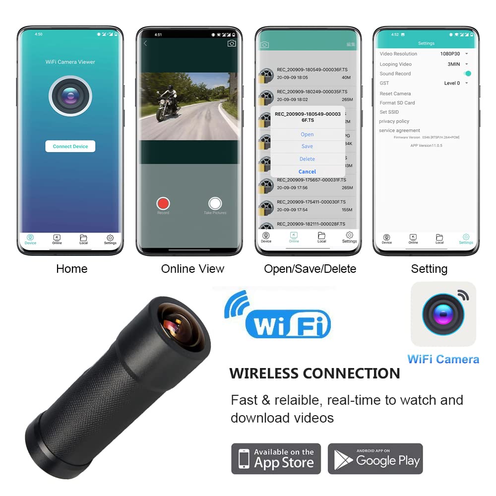 VSYSTO 2K Motorrad Fahrrad Helm Kamera, Tragbare WiFi wasserdichte Motorrad Dash Cam Action Cam, 170° Super Weitwinkel Nachtsicht SONYIMX335 Objektiv, WDR, G-Sensor, Loop Aufnahme (Black-K5X)
