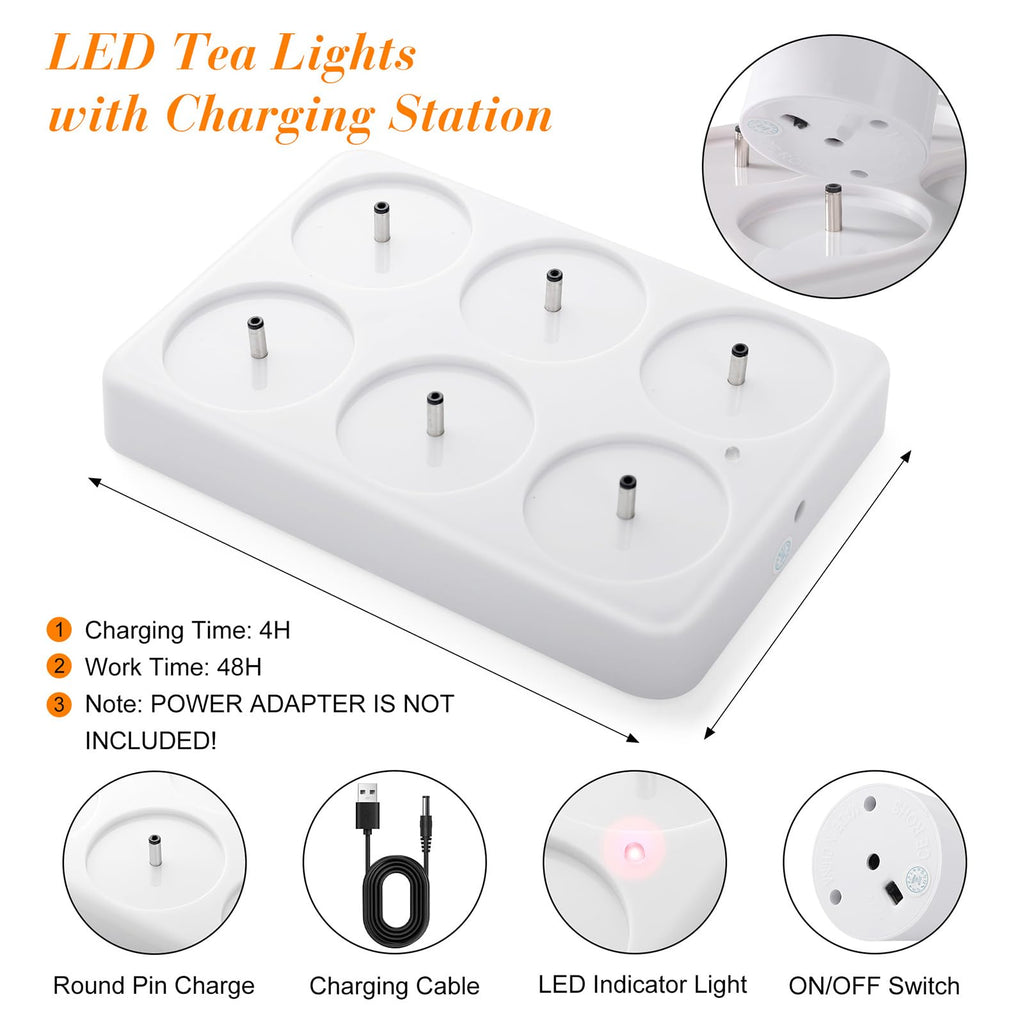 EXTSUD 6 Stück LED Teelichter Aufladbar mit Timer Fernbedienung und Ladestation Elektrische Teelichter LED Kerzen Wiederaufladbar Flackernd Flammenlose Candles für Weihnachten Hochzeiten Haus Deko