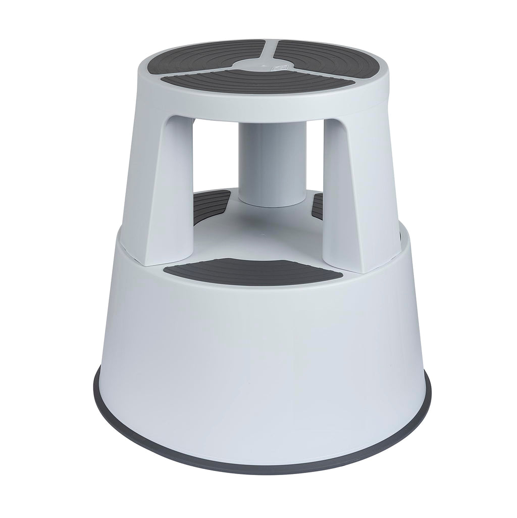 WEDO Rollhocker Super Step – robuster Tritthocker aus bruchfestem Kunststoff, TÜV/GS-geprüft nach EU-Norm EN 14183-F, rutschfest & rollbar, Made in Germany, Höhe ca. 43 cm, Tragkraft 150 kg, Lichtgrau