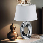 Reality Leuchten Taba R50511089 Tischleuchte, Keramik, Stoffschirm Weiß/Silberfarbig, Höhe 33cm
