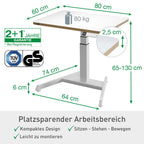 Leitz Ergo Elektrischer Sitz-/Steh-Schreibtisch, Kompaktes & höhenverstellbares Stehpult, Belastbar bis 80 kg, Mit Kabelführung, 80 x 60 cm, Für Büros & Home Office, Ergo-Serie, Weiß, 65340001