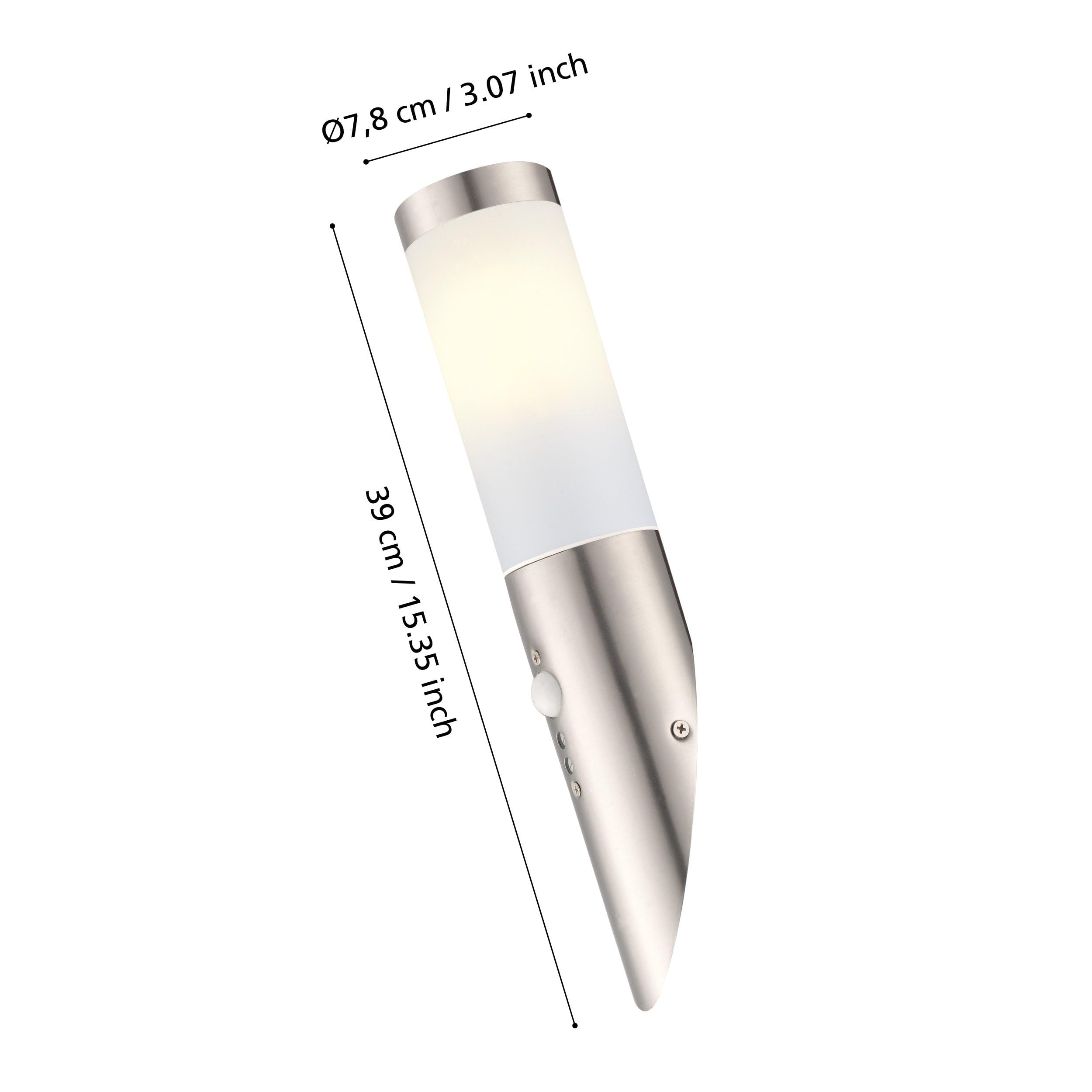 EGLO LED Außen-Wandlampe Helsinki, 1 flammige Außenleuchte inkl. Bewegungsmelder, Sensor-Wandleuchte aus Edelstahl und Kunststoff, Farbe: Silber, weiß, Fassung: E27, IP44