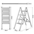 TLGREEN Alu Trittleiter 4-Stufen-Leiter Klappleiter Rostfeste rutschfeste Stehleiter Haushaltsleiter Multifunktionale Tritthocker Licht Platzsparend bis 150kg Belastbar für Küchen Haushalt Außen Büro