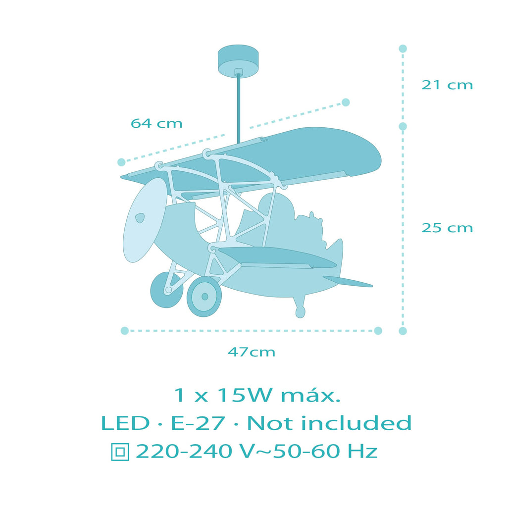 Dalber Kronleuchter für Kinderzimmer, Hängeleuchte, Flugzeug, Löwe, Blau, Tiere, 54602, E27, 15 W LED