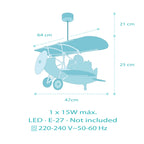 Dalber Kronleuchter für Kinderzimmer, Hängeleuchte, Flugzeug, Löwe, Blau, Tiere, 54602, E27, 15 W LED