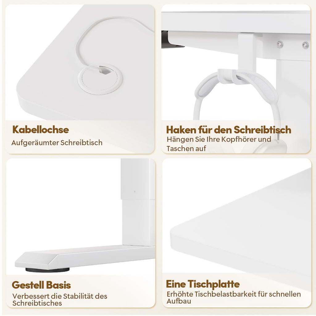 JUMMICO Elektrischer Höhenverstellbarer Schreibtisch - Steh-Sitz Tisch mit Memory-Funktion & Kompletter Tischplatte, Computertisch für Büro & Zuhause 140 x 60 cm Weiß