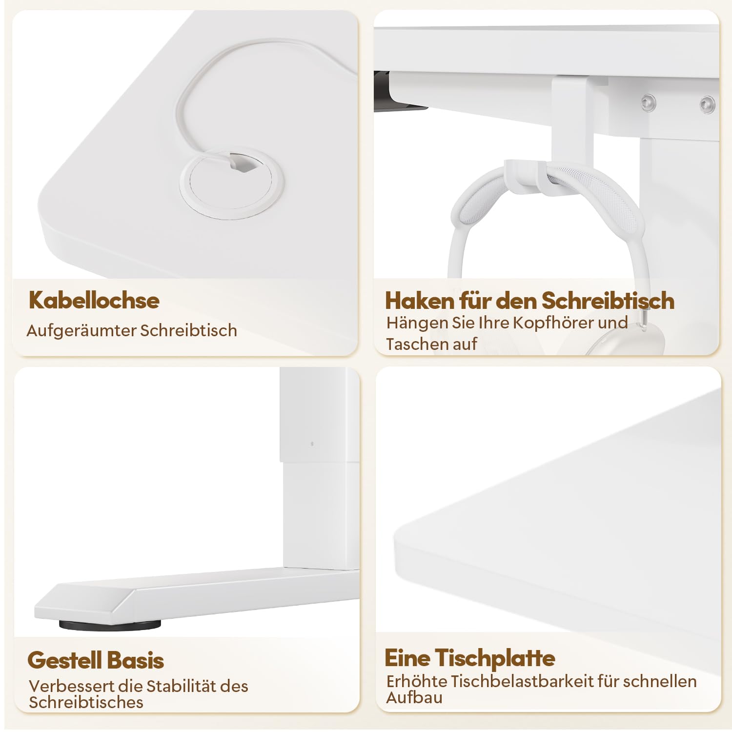 JUMMICO Elektrischer Höhenverstellbarer Schreibtisch - Steh-Sitz Tisch mit Memory-Funktion & Kompletter Tischplatte, Computertisch für Büro & Zuhause 140 x 60 cm Weiß