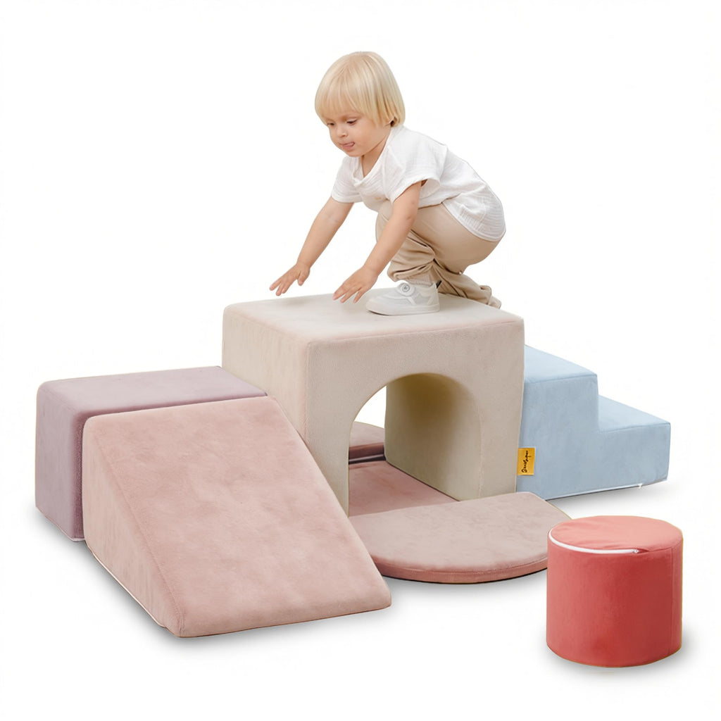 BanaSuper Schaumstoff-Kletterblöcke für Kinder, Schaumstoff Bausteine XXL, EN71-zertifiziert & rutschfest, Kinder Montessori Spielzeug, Waschbare Hülle für Indoor-Spaß, Soft Playset, Babyblau Rosa