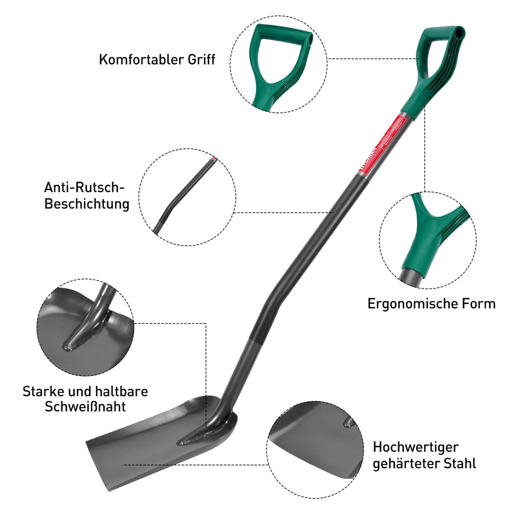 HYCHIKA Schaufel Garten Platz, Schaufeln, Robuster Gartenspaten, Pflanzspaten, Bauschaufel, Hochwertiger Gehärteter Stahl, Ergonomischer Griff, Gartenwerkzeug Für Garten, Unkraut Jäten, Pflanzen