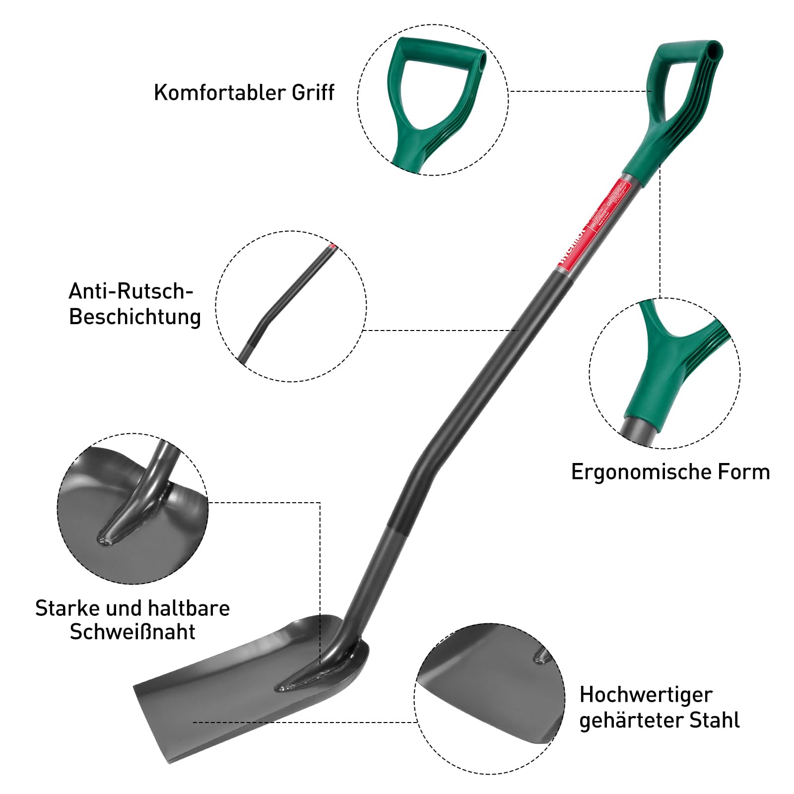 HYCHIKA Schaufel Garten Platz, Schaufeln, Robuster Gartenspaten, Pflanzspaten, Bauschaufel, Hochwertiger Gehärteter Stahl, Ergonomischer Griff, Gartenwerkzeug Für Garten, Unkraut Jäten, Pflanzen