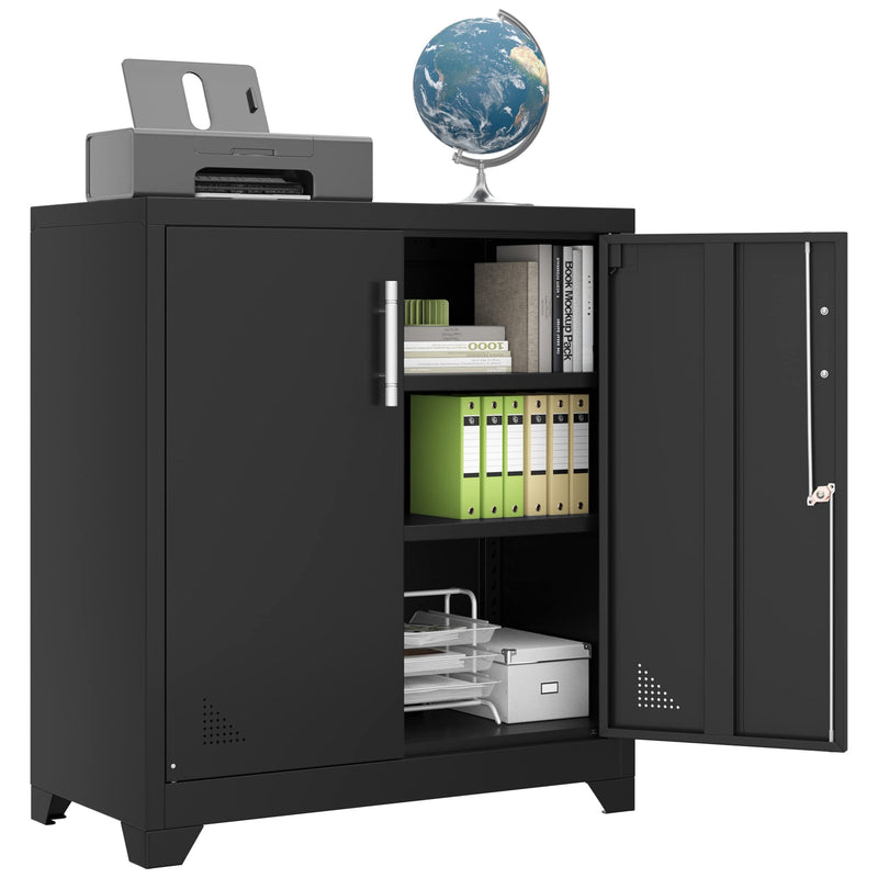 YITAHOME Aktenschrank Abschließbar, Metallschrank mit 2 Verstellbare Einlegeböden, Büroschrank Stahlschrank mit Belüftungslöcher für Arbeitszimmer Büro Garage Schule, Schwarz, 80 x 40 x 90cm