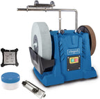 Scheppach Nass-Schleifsystem Tiger 7000s (Nass-Schleifmaschine mit 200W Induktions-Motor, Edelkorund Schleifstein 250 x 50 mm 220 Körnung | inkl. Universalvorrichtung | Abziehpaste & Winkellehre