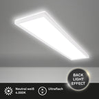 BRILONER - LED Deckenlampe 98cm mit indirektem Licht, 3 cm flach, 36W, 4800lm, neutralweißes Licht, Lampe, Deckenleuchte, Wohnzimmerlampe, LED Panel, Küchenlampe, Deckenbeleuchtung, 98x20x3 cm, Weiß