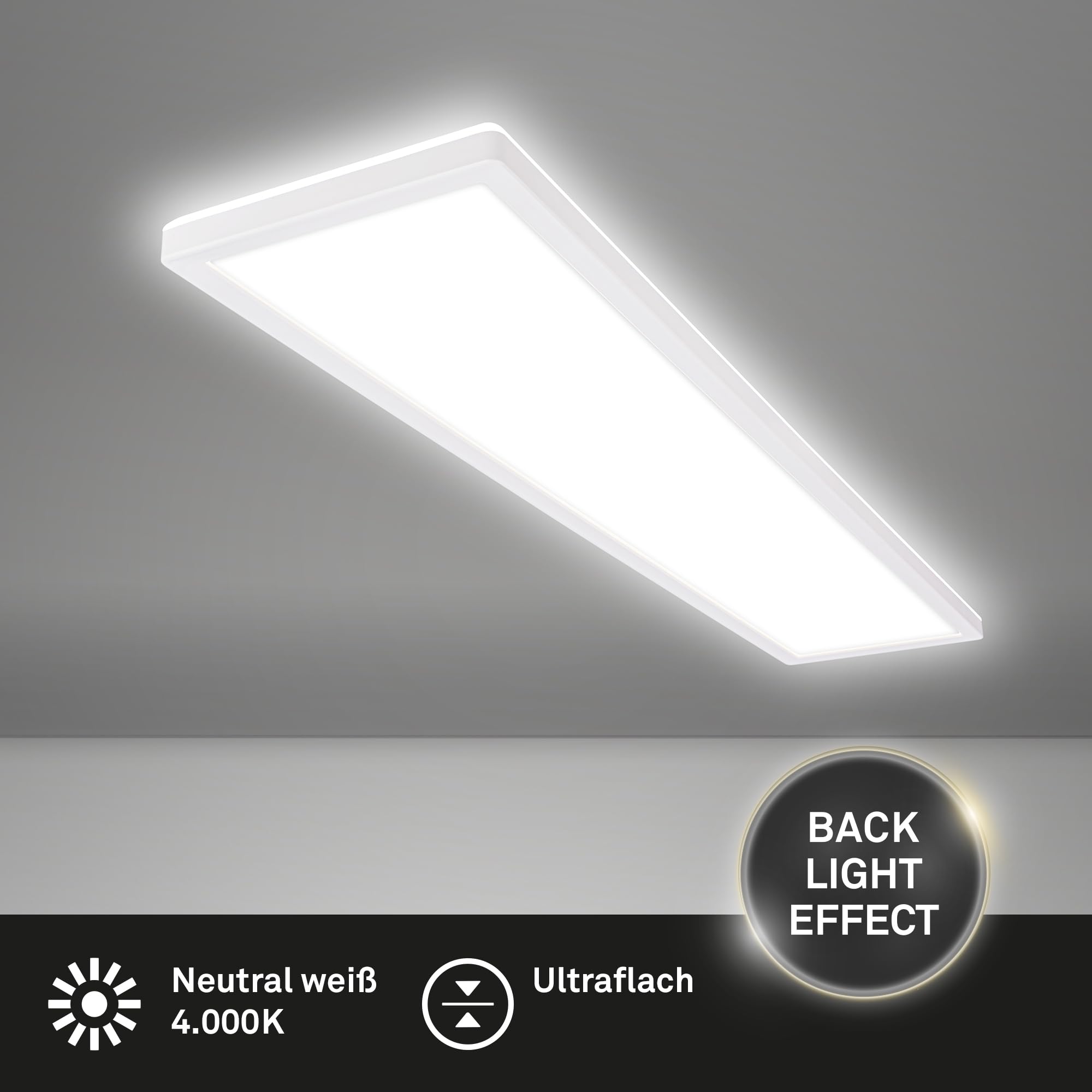 BRILONER - LED Deckenlampe 98cm mit indirektem Licht, 3 cm flach, 36W, 4800lm, neutralweißes Licht, Lampe, Deckenleuchte, Wohnzimmerlampe, LED Panel, Küchenlampe, Deckenbeleuchtung, 98x20x3 cm, Weiß