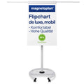 magnetoplan Flipchart De Luxe, mobil | Höhenverstellbar bis 2,0 m | 2 Seitenarme für 3-fache Präsentationsfläche | Mobil mit Rollen | Vollstahlkonstruktion Weiß/Lichtgrau | Schreibfläche 680x1043mm