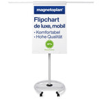 magnetoplan Flipchart De Luxe, mobil | Höhenverstellbar bis 2,0 m | 2 Seitenarme für 3-fache Präsentationsfläche | Mobil mit Rollen | Vollstahlkonstruktion Weiß/Lichtgrau | Schreibfläche 680x1043mm