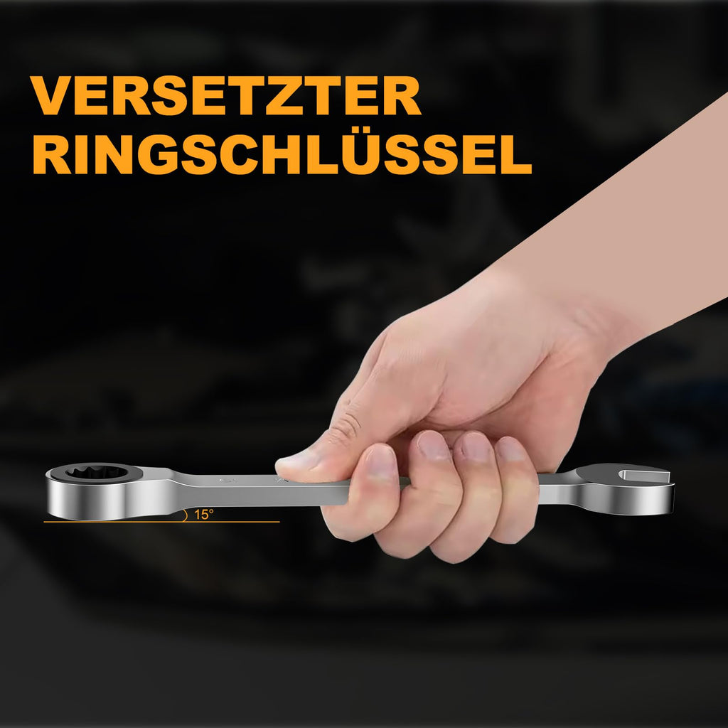 HYCHIKA Ratschenschlüssel Set, 9Pcs Ringschlüssel Set, Schraubenschlüssel set 6-19 mm, Maulschlüssel Ringmaulschlüssel für Fahrradreparatur Autoreparatur