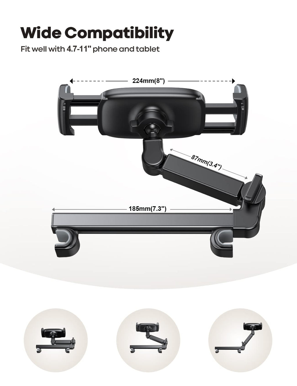 Lamicall Tablet Halterung Auto, Tablethalterungen Auto - Ausziehbar KFZ Tablet Halter Kopfstütze, Universal Tablet Kopfstützenhalter für iPad, für Switch, Samsung Tab, Smartphone & 4,7-11 Zoll Geräte
