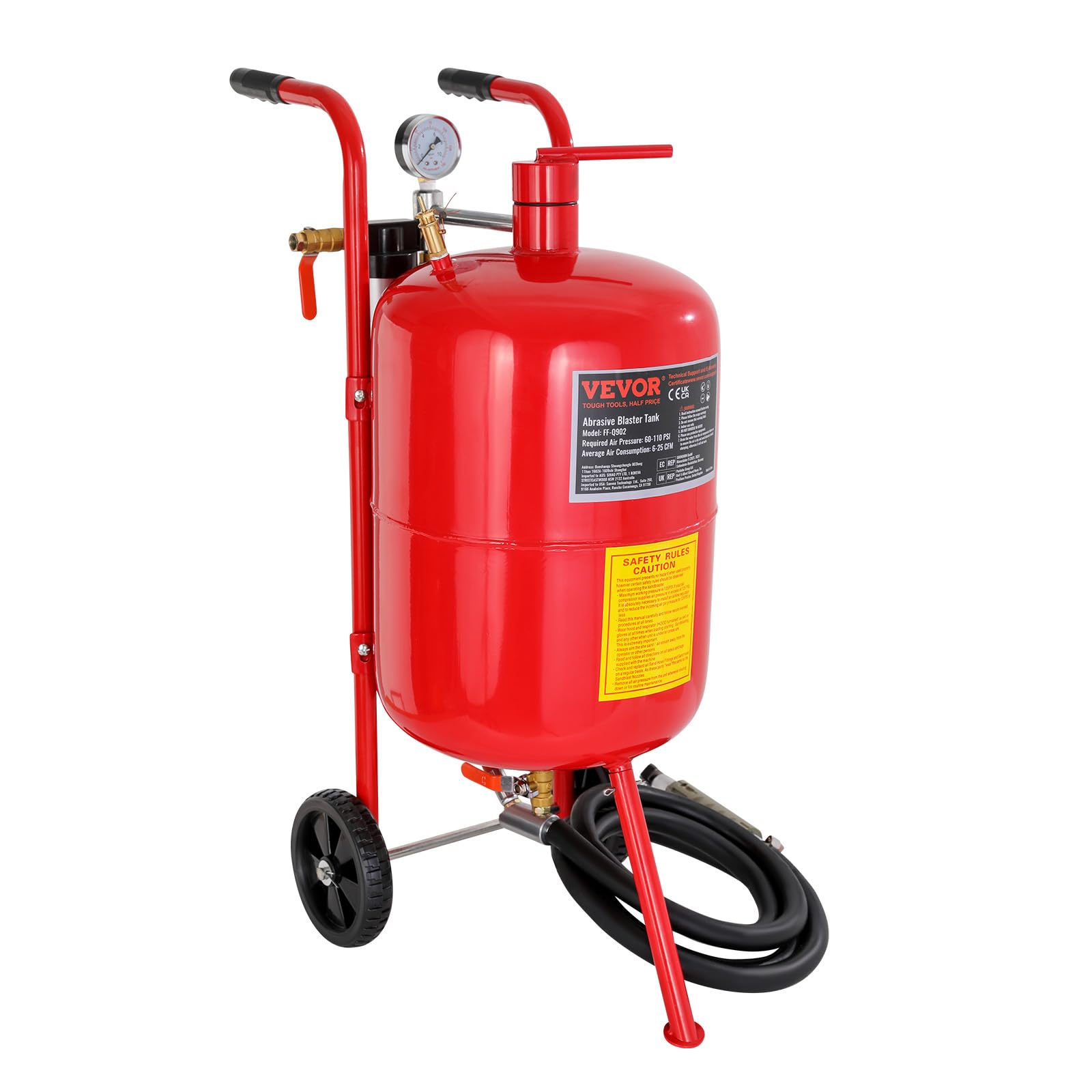VEVOR Sandstrahlen, 40 L Sandstrahlmaschine, 60-125 PSI Mobiler Sandstrahler mit Zubehör, 2,4 mm, 2,7 mm, 3,2 mm, 3,6 mm Keramikdüsen Sandstrahlerrohr, 2,5 m Schlauchlänge Siphon-Schleifeinheiten