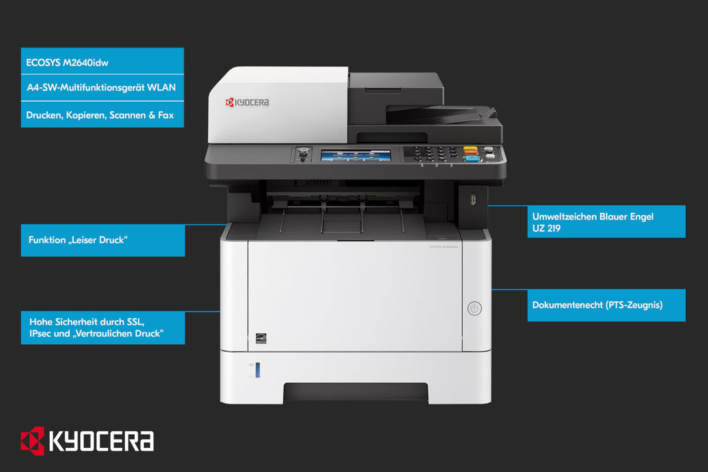 Kyocera Ecosys MA4000wifx Laserdrucker Multifunktionsgerät mit WLAN. Gigabit LAN, WLAN Drucker Multifunktionsgerä. Drucker Scanner Kopierer, Fax. Touchpanel. Mobile-Print