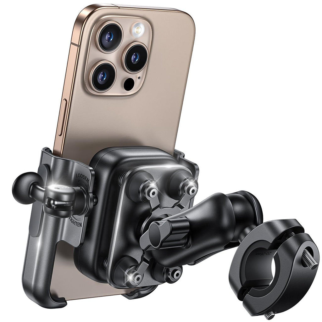 Lamicall Handyhalterung Motorrad, Fahrrad Handyhalter - [Ganzmetall & Vibrationsgedämpft] Handy Halterung Motorrad mit Verlängerungsarm, Lenker Halter für Video, für iPhone 17/16, 4,7-7,2 Zoll Handys