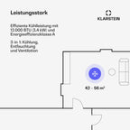 Klarstein Kraftwerk Smart 12K Mobiles Klimagerät – 12000 BTU, 35-59 m², App & Alexa Steuerung, 3-in-1 Kühlung, Entfeuchter & Ventilator, Leise, Timer, Ablaufschlauch Inkl., Weiß