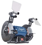 Scheppach Schleifgerät/Doppelschleifer SM150L | Schruppscheibe, Schlichtscheibe, Schleifstein | 400 W Leistung | Bohrung Durchmesser : 150/12,7 mm