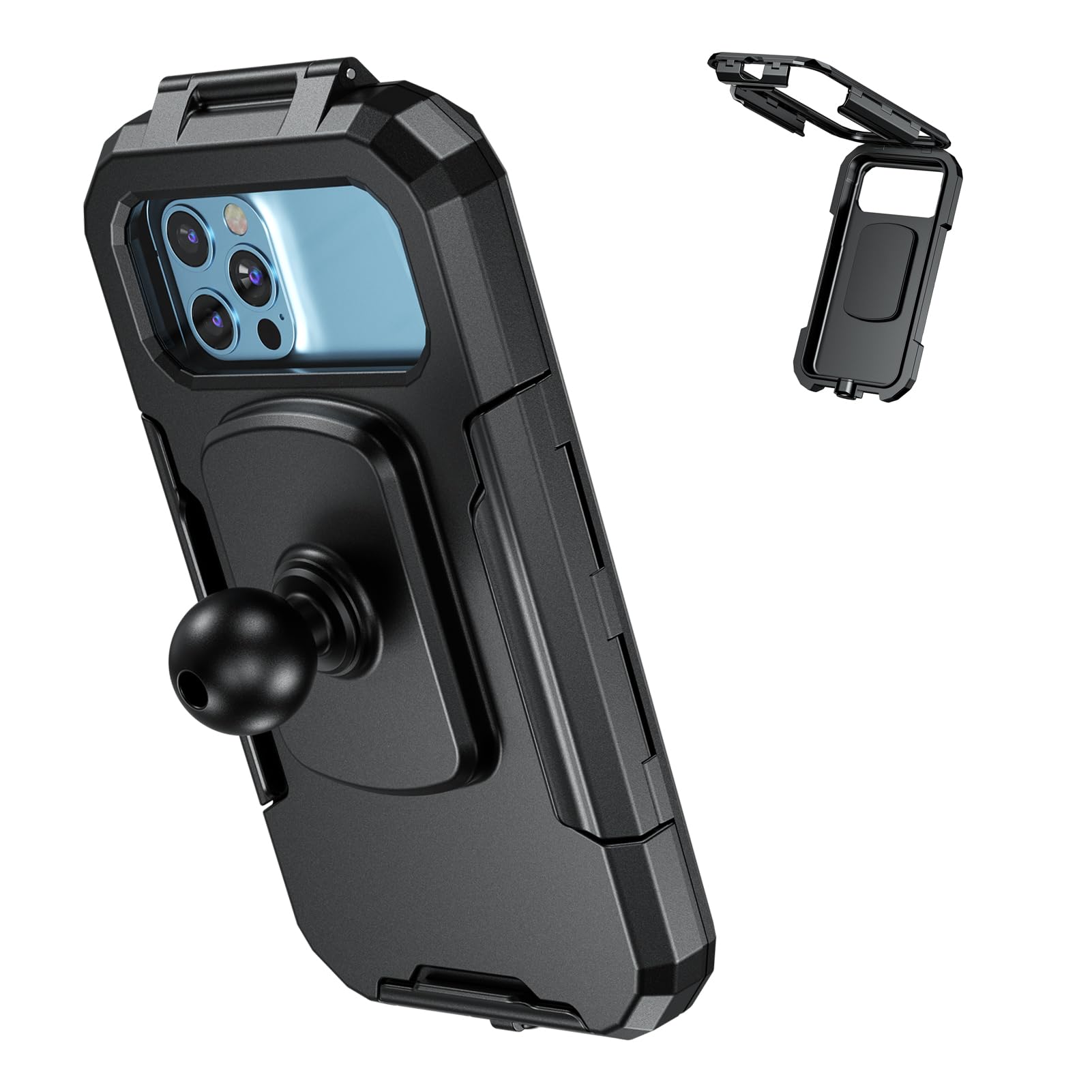 iMESTOU wasserdichte Motorrad Telefonhalterung IP66 mit 2,5 cm Kugelkopf 360° Drehbar Passend für RAM B Größe Zubehör, Geeignet für 5,5"-6,8" Smartphones mit max. Dicke 1,1 cm (Größe L)