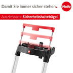 Hailo L85 ComfortLine Alu-Sicherheits-Stehleiter - 4 XXL-Stufen belastbar bis 150 kg - Tiefe Standfläche & Haltegriff - Stehleiter mit Ablage - Aluleiter Made in Germany - Leiter rostfrei - Silber